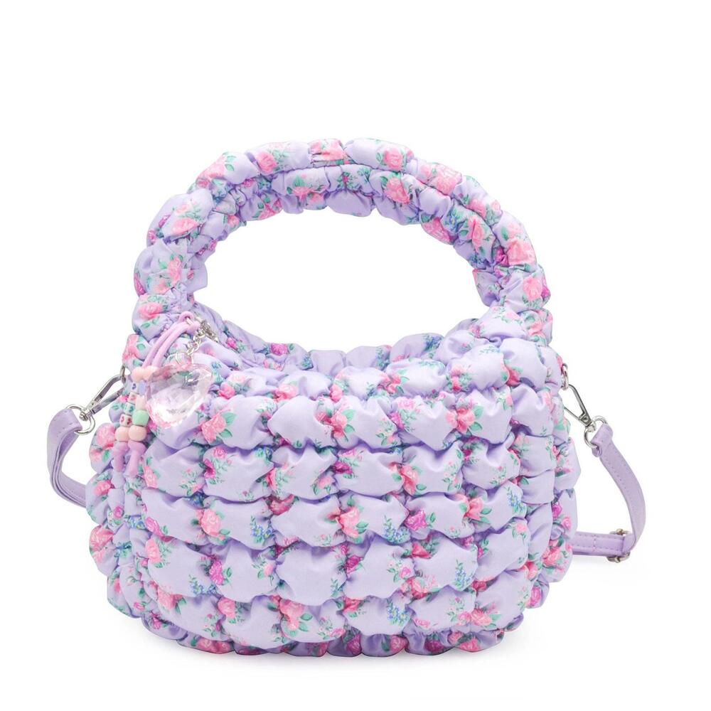 Quilted Scrunchies Floral Printed Mini Hobo Crossbody Bag: Lavender Floral Print